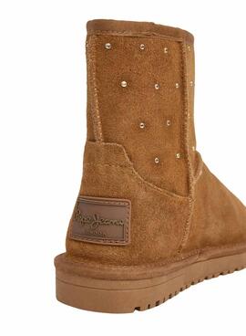 Stiefeletten Pepe Jeans Diss West aus Wildleder mit Nieten in Kamelfarbe für Damen