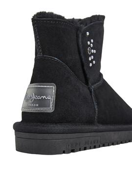 Stiefeletten Pepe Jeans Diss Urban aus schwarzem Wildleder mit Nieten für Damen.
