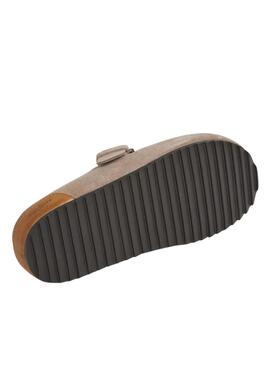 Pepe Jeans Holzclogs Corby aus beigem Veloursleder für Damen.