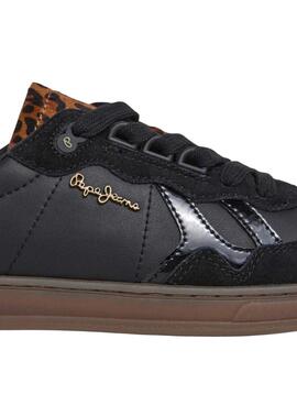 Sneakers Pepe Jeans Ball in Schwarz mit Leoparden-Detail für Damen.