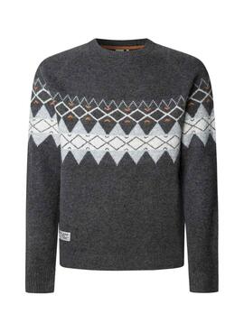 Pullover Pepe Jeans Presley mit grauen griechischen Ornamenten für Herren.