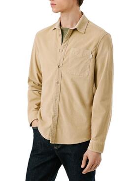 Hemd Pepe Jeans Clayton aus beigem Cord für Herren