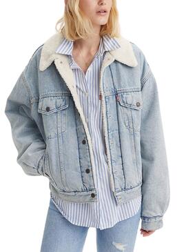 Damen Levis Trucker 90S Sherpa blauer Jeansjacke