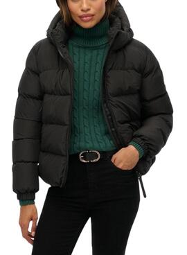 Gepolsterte Superdry Hooded Sports Puffer-Jacke in Schwarz für Damen.
