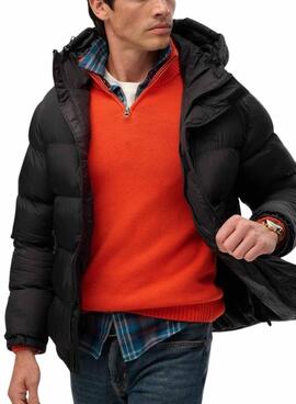 Gepolsterte Superdry Hooded Tech Padded Jacke in Schwarz für Herren.