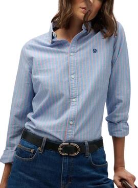 Bluse Superdry schmal Oxford Streifen blau für Damen