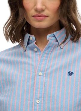 Bluse Superdry schmal Oxford Streifen blau für Damen