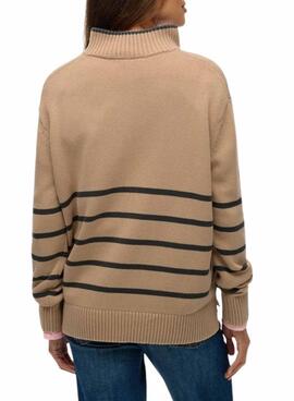 Superdry Damen Zip-Neck Jersey in Kamelhaarfarben.