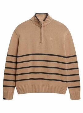 Superdry Damen Zip-Neck Jersey in Kamelhaarfarben.