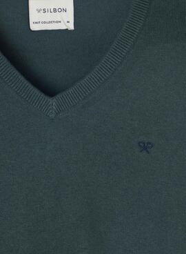 Grünes Pullover Silbon V-Ausschnitt für Herren