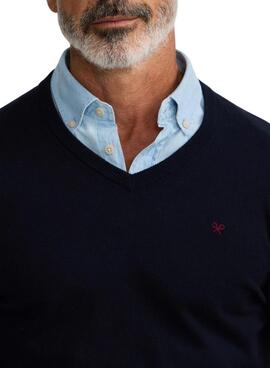 Marineblauer Pullover Silbon V-Ausschnitt für Herren