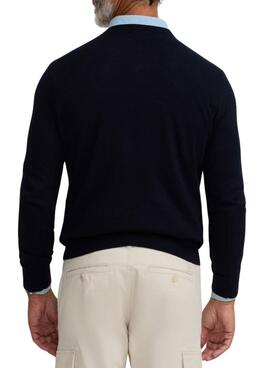 Marineblauer Pullover Silbon V-Ausschnitt für Herren