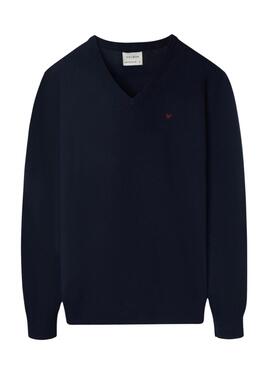Marineblauer Pullover Silbon V-Ausschnitt für Herren