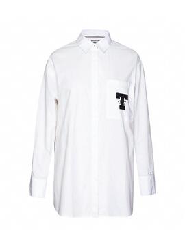 Hemd Tommy Jeans Solid Detail Weiße Damen