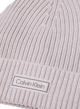 Mütze Calvin Klein Patch Chunky Rib grau für Herren.