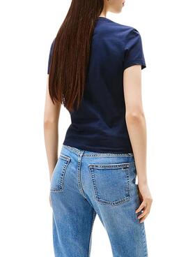 T-Shirt Tommy Jeans Ess Logo in Blau für Damen.