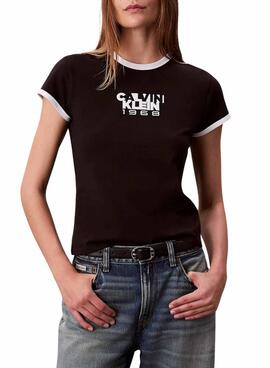 T-Shirt Calvin Klein 1968 Graphic Baby schwarz für Damen
