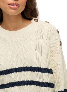 Superdry Kabelstrickpullover in Beige für Damen.