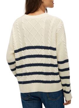 Superdry Kabelstrickpullover in Beige für Damen.