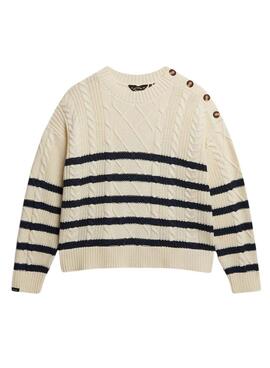 Superdry Kabelstrickpullover in Beige für Damen.