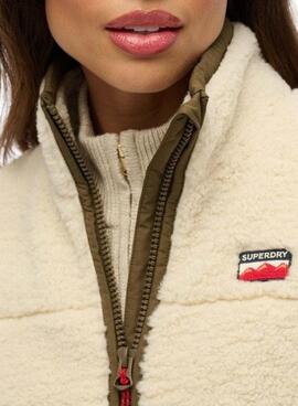 Superdry Fleece Hybrid Jacke in Beige und Grün für Damen