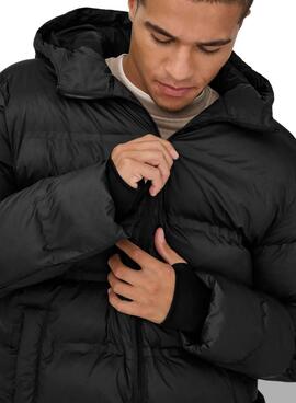 Gepolsterter Mantel Only and Sons Union mit Kapuze in Schwarz für Männer