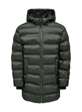 Gepolsterter Mantel Only and Sons Union mit grüner Kapuze für Herren.