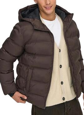 Only and Sons Union gesteppte Jacke mit Kapuze in Braun für Herren.