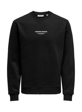 Sudadera Only and Sons Curated Crew schwarz für Herren.