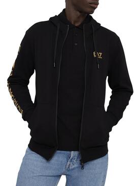 Jacke Emporio Armani EA7 schwarz und gold mit Kapuze für Herren