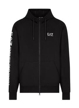 Jacke Emporio Armani EA7 in Schwarz mit Kapuze und Reißverschluss für Herren.