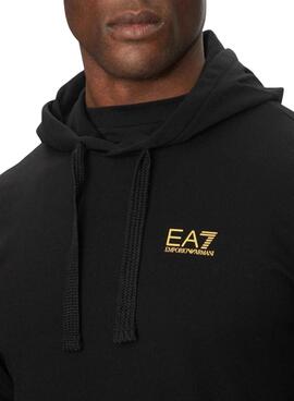 Sweatshirt Emporio Armani EA7 mit Kapuze in Schwarz und Gold für Herren