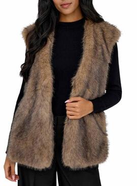 Only Dawn Kunstpelz Weste in Toastfarben für Damen