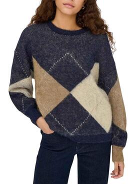 Pullover Only Noeme Jacquard Marine für Damen.