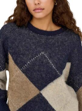 Pullover Only Noeme Jacquard Marine für Damen.