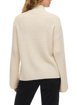 Strickpullover Vila Vilassia mit Reißverschluss in Beige für Damen