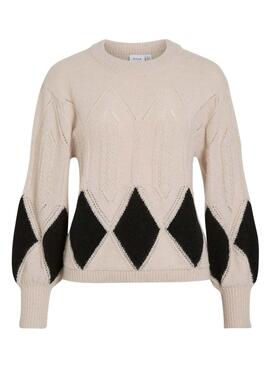 Vila Vituli Pullover mit schwarzen Rauten für Damen.