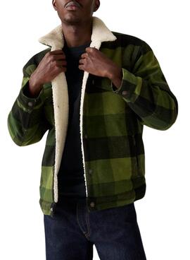 Levis Trucker Plaid Sherpa Jacke in Grün mit Karomuster für Herren.