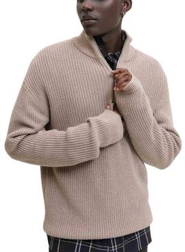 Pullover Jack and Jones Kaito Zip beige für Herren.