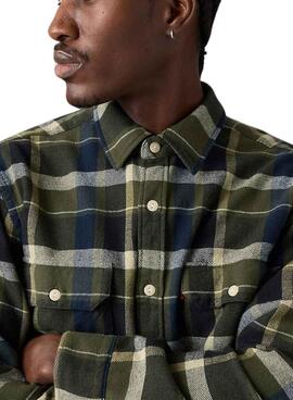Levis Jackson Worker Hemd, grünes Karo-Flanellhemd für Herren.
