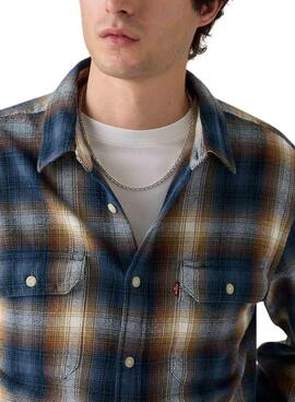 Levis Jackson Worker Hemd mit blauem Flanellkaromuster für Herren.