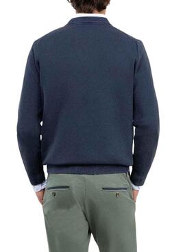 Pullover El Ganso Struktur Garment Dyed blau für Herren