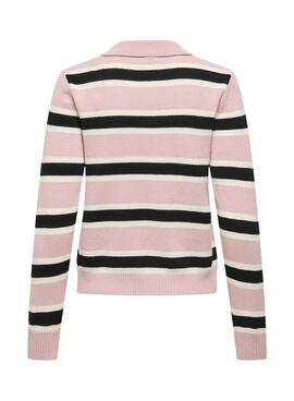 Polo Only London aus gestricktem Stoff mit rosa Streifen für Damen.