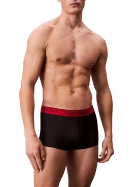 Pack 3 Calvin Klein Jeans Herren-Boxershorts in Schwarz mit niedrigem Bund und farbiger Taille