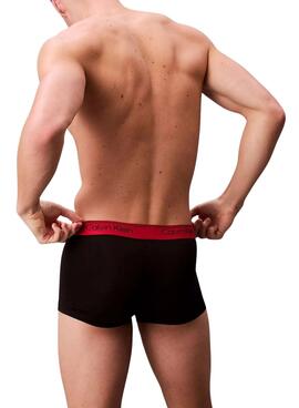 Pack 3 Calvin Klein Jeans Herren-Boxershorts in Schwarz mit niedrigem Bund und farbiger Taille