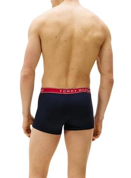 Dreierpack Tommy Hilfiger Trunk Boxershorts mit Marine-Logo für Männer.