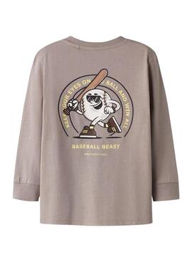 T-shirt Name It Mobay in taupe grey for boys.