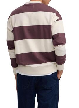 Sweatshirt Silbon relaxed Streifen in Creme und Granatrot für Herren