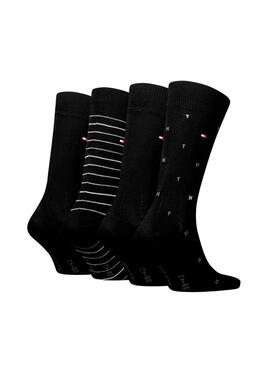 Pack 4 Paar Tommy Hilfiger Giftbox schwarze Socken für Männer.