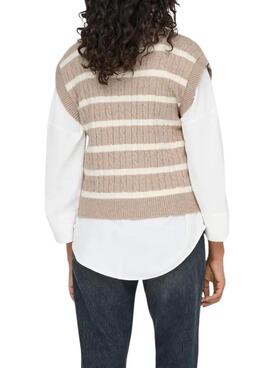 Gestreiftes, kastanienbraunes Only Katia-Weste für Damen.